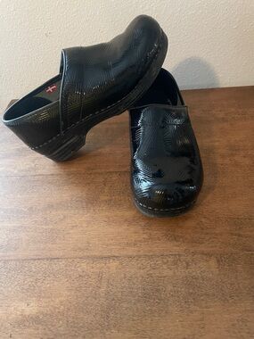 Sanita Black Patent Leather Clogs